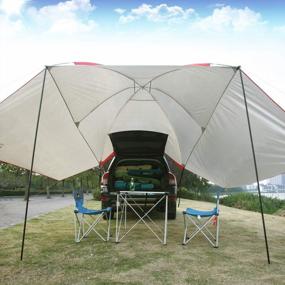 img 3 attached to Portable Waterproof Car Awning Sun Shelter For Camping, SUV, And Outdoor Activities - REDCAMP Auto Canopy Camper Trailer Sun Shade In Beige Or Army Green