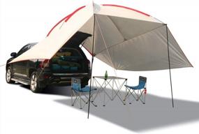 img 4 attached to Portable Waterproof Car Awning Sun Shelter For Camping, SUV, And Outdoor Activities - REDCAMP Auto Canopy Camper Trailer Sun Shade In Beige Or Army Green