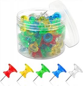 img 4 attached to Colorful MJIYA Push Pins: 100 Count Standard Thumb Tacks For Cork And Bulletin Board With Clear Plastic Head And Steel Point (1 Inch)