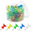 colorful mjiya push pins: 100 count standard thumb tacks for cork and bulletin board with clear plastic head and steel point (1 inch) logo