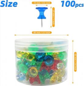 img 3 attached to Colorful MJIYA Push Pins: 100 Count Standard Thumb Tacks For Cork And Bulletin Board With Clear Plastic Head And Steel Point (1 Inch)