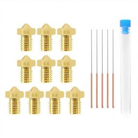 img 4 attached to Set Of 10 Aokin 0.6Mm Brass Nozzles For E3D V5 V6 3D Printers And 5 Stainless Steel 0.5Mm Filament Cleaning Needles, Compatible With 1.75Mm Filament