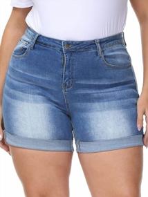 img 4 attached to Джинсовые шорты с высокой талией для женщин больших размеров: повседневный летний стиль с подвернутым подолом - Uoohal