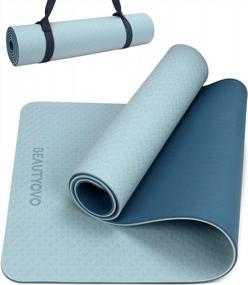 img 4 attached to Premium Double-Sided Non-Slip Yoga Mat With Strap For Ultimate Comfort And Support