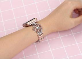 img 1 attached to Secbolt Bling Flower Band Compatible With Apple Watch Bands 38Mm 40Mm 41Mm IWatch Series 8/7/6/SE/5/4/3/2/1,Top Grain Leather With Rhinestones Wristband Strap Jewelry Accessories For Women (Rose Gold, Large)