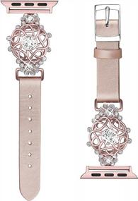 img 4 attached to Secbolt Bling Flower Band Compatible With Apple Watch Bands 38Mm 40Mm 41Mm IWatch Series 8/7/6/SE/5/4/3/2/1,Top Grain Leather With Rhinestones Wristband Strap Jewelry Accessories For Women (Rose Gold, Large)