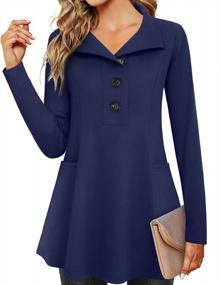 img 3 attached to Long Sleeve Button Collar Tunic Sweaters For Women: Casual Sweatshirts With Pockets By Timeson