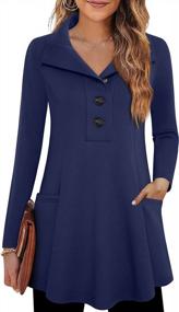 img 4 attached to Long Sleeve Button Collar Tunic Sweaters For Women: Casual Sweatshirts With Pockets By Timeson