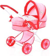 pink doll pram with retractable canopy and 2-in-1 design - removable carry cot and shopping storage - ideal for 18-inch dolls - foldable for convenient storage - suitable for kids age 3 and up logo