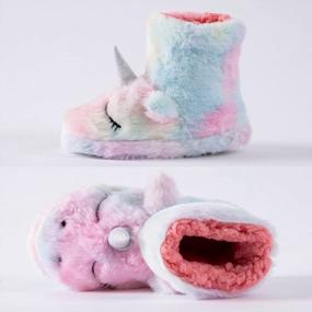 img 2 attached to Unicorn Slippers For Boys Girls Kids Toddlers - Cute Plush Fleece Warm Cartoon Indoor Slip-On Fluffy Rainbow Shoes