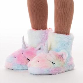 img 3 attached to Unicorn Slippers For Boys Girls Kids Toddlers - Cute Plush Fleece Warm Cartoon Indoor Slip-On Fluffy Rainbow Shoes