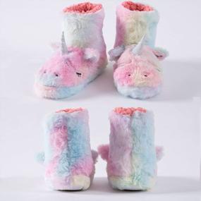 img 1 attached to Unicorn Slippers For Boys Girls Kids Toddlers - Cute Plush Fleece Warm Cartoon Indoor Slip-On Fluffy Rainbow Shoes