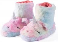 unicorn slippers for boys girls kids toddlers - cute plush fleece warm cartoon indoor slip-on fluffy rainbow shoes logo