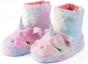 img 4 attached to Unicorn Slippers For Boys Girls Kids Toddlers - Cute Plush Fleece Warm Cartoon Indoor Slip-On Fluffy Rainbow Shoes