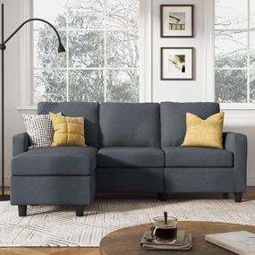 img 1 attached to HONBAY Dark Grey Convertible Sectional Sofa Couch, L-Shaped Reversible Chaise For Small Spaces.