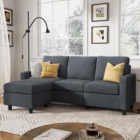 img 3 attached to HONBAY Dark Grey Convertible Sectional Sofa Couch, L-Shaped Reversible Chaise For Small Spaces.
