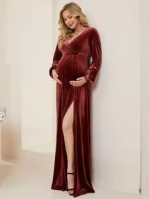 img 2 attached to Ever-Pretty Women'S Deep V-Neck Long Sleeve Side Slit Velvet Floor-Length Maternity Dresses 20892