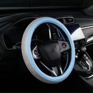 sparkling car steering wheel cover with white crystal rhinestones – kiwen bling diamond, universal fit 15 inch logo