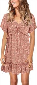 img 3 attached to V-Neck Short Sleeve Ruffle Swing Dress For Women: Casual Loose Summer Wear By Liher