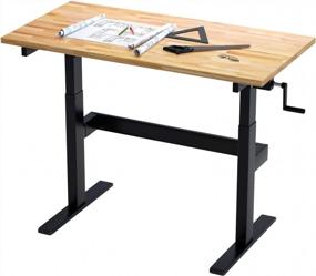 img 4 attached to FLEXIMOUNTS Height Adjustable Work Table With Crank Handle Rubberwood Work Bench For Garage Shop Home Workbench Lift Range From 29.5 To 44.1 Inch