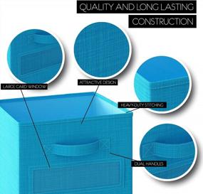 img 1 attached to 📦 Royexe Aqua Blue Storage Cubes - Set of 8 Foldable Cube Storage Bins with 2 Handles, 10 Label Window Cards - Closet Organizers, Fabric Storage Boxes for Home, Office