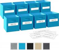 📦 royexe aqua blue storage cubes - set of 8 foldable cube storage bins with 2 handles, 10 label window cards - closet organizers, fabric storage boxes for home, office logo