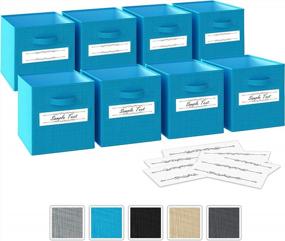 img 4 attached to 📦 Royexe Aqua Blue Storage Cubes - Set of 8 Foldable Cube Storage Bins with 2 Handles, 10 Label Window Cards - Closet Organizers, Fabric Storage Boxes for Home, Office