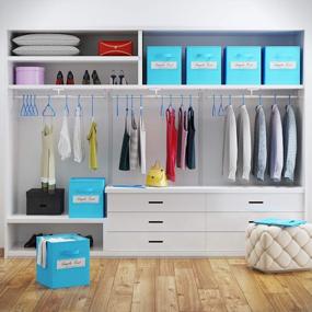 img 2 attached to 📦 Royexe Aqua Blue Storage Cubes - Set of 8 Foldable Cube Storage Bins with 2 Handles, 10 Label Window Cards - Closet Organizers, Fabric Storage Boxes for Home, Office