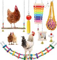 🐔 entertaining tiibot 8 pack chicken toys set: xylophone, swing, mirror, pecking toys, veggies skewer, and fruit holder for chicken, hens, parrot логотип