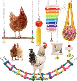 img 4 attached to 🐔 Entertaining Tiibot 8 Pack Chicken Toys Set: Xylophone, Swing, Mirror, Pecking Toys, Veggies Skewer, and Fruit Holder for Chicken, Hens, Parrot