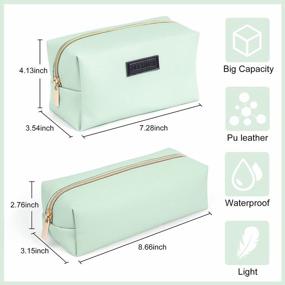 img 1 attached to Set Of 2 Small Green Leather Makeup Bags With Zipper - Portable Cosmetic Pouch For Women'S Travel And Purse Essentials By MAANGE