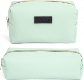 img 4 attached to Set Of 2 Small Green Leather Makeup Bags With Zipper - Portable Cosmetic Pouch For Women'S Travel And Purse Essentials By MAANGE