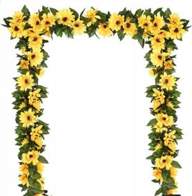 img 4 attached to 2-Pack Artificial Sunflower Garland Vine with Silk Sunflowers and Green Leaves - Ideal for Wedding Table Décor