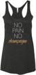 women's no pain no champagne tank top - vintage black - perfect for workout - size medium - by panoware logo
