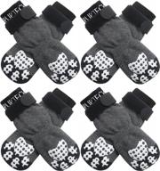 pupteck non-slip dog socks - 4 pairs double sided anti-slip pet paw protector with detachable strap for small medium large doggies indoor traction control logo