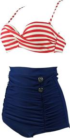 img 3 attached to COCOSHIP Waisted Buttons Vintage Swimwear Women's Clothing : Swimsuits & Cover Ups