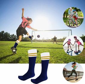 img 1 attached to Детские футбольные носки (1 пара) для мальчиков и девочек 5-10 лет - школьные командные танцевальные спортивные высокие носки.
