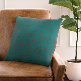 img 1 attached to Geometric Decorative Pillow Cover By Rivet In Teal - Modern Print Design, 20" X 20