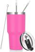 lifecapido 30oz stainless steel tumbler, insulated coffee tumbler cup, double wall vacuum insulated travel tumbler with lid and straw, powder coated travel mug for hot or cold drinks, bright pink logo