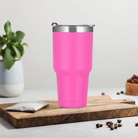 img 3 attached to Lifecapido 30Oz Stainless Steel Tumbler, Insulated Coffee Tumbler Cup, Double Wall Vacuum Insulated Travel Tumbler With Lid And Straw, Powder Coated Travel Mug For Hot Or Cold Drinks, Bright Pink