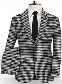 img 1 attached to Mens Slim Fit Houndstooth Plaid Dogstooth Tuxedo Prom Wedding Groom Jacket Suit
