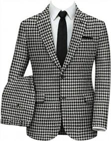 img 4 attached to Mens Slim Fit Houndstooth Plaid Dogstooth Tuxedo Prom Wedding Groom Jacket Suit