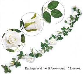 img 3 attached to Набор из 2 искусственных гирлянд из роз с листьями зелени для свадебного фона и декора комнаты - Белая роза, висящая цветочная лоза от SHACOS