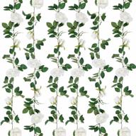 набор из 2 искусственных гирлянд из роз с листьями зелени для свадебного фона и декора комнаты - белая роза, висящая цветочная лоза от shacos логотип