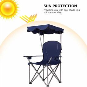 img 2 attached to Пляжный стул Goplus с навесом, складной стул для лужайки с подстаканником для зонта и сумкой для переноски - портативный солнцезащитный козырек для взрослых, путешествия на открытом воздухе, походы, рыбалка (синий)