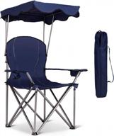 пляжный стул goplus с навесом, складной стул для лужайки с подстаканником для зонта и сумкой для переноски - портативный солнцезащитный козырек для взрослых, путешествия на открытом воздухе, походы, рыбалка (синий) логотип