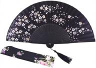 retro black bamboo silk hand fan for women - perfect folding handheld fan for festivals, weddings, dancing, and parties logo