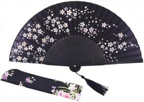 img 4 attached to Retro Black Bamboo Silk Hand Fan For Women - Perfect Folding Handheld Fan For Festivals, Weddings, Dancing, And Parties