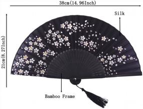 img 3 attached to Retro Black Bamboo Silk Hand Fan For Women - Perfect Folding Handheld Fan For Festivals, Weddings, Dancing, And Parties