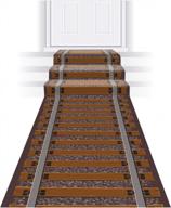 🎉 beistle novelty printed polyester fabric western theme railroad track aisle runner for birthday and christmas party supplies, 24" x 10', brown/gray logo